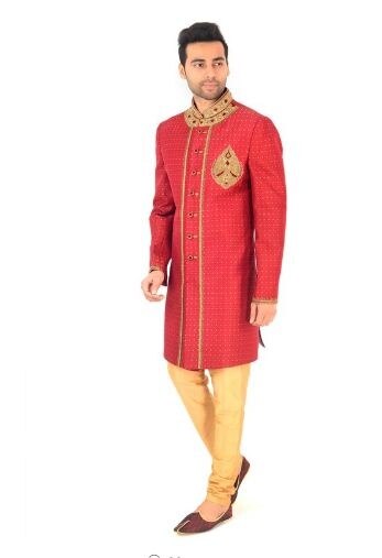 Smvm Indo Western Sherwani Mens Wear Red